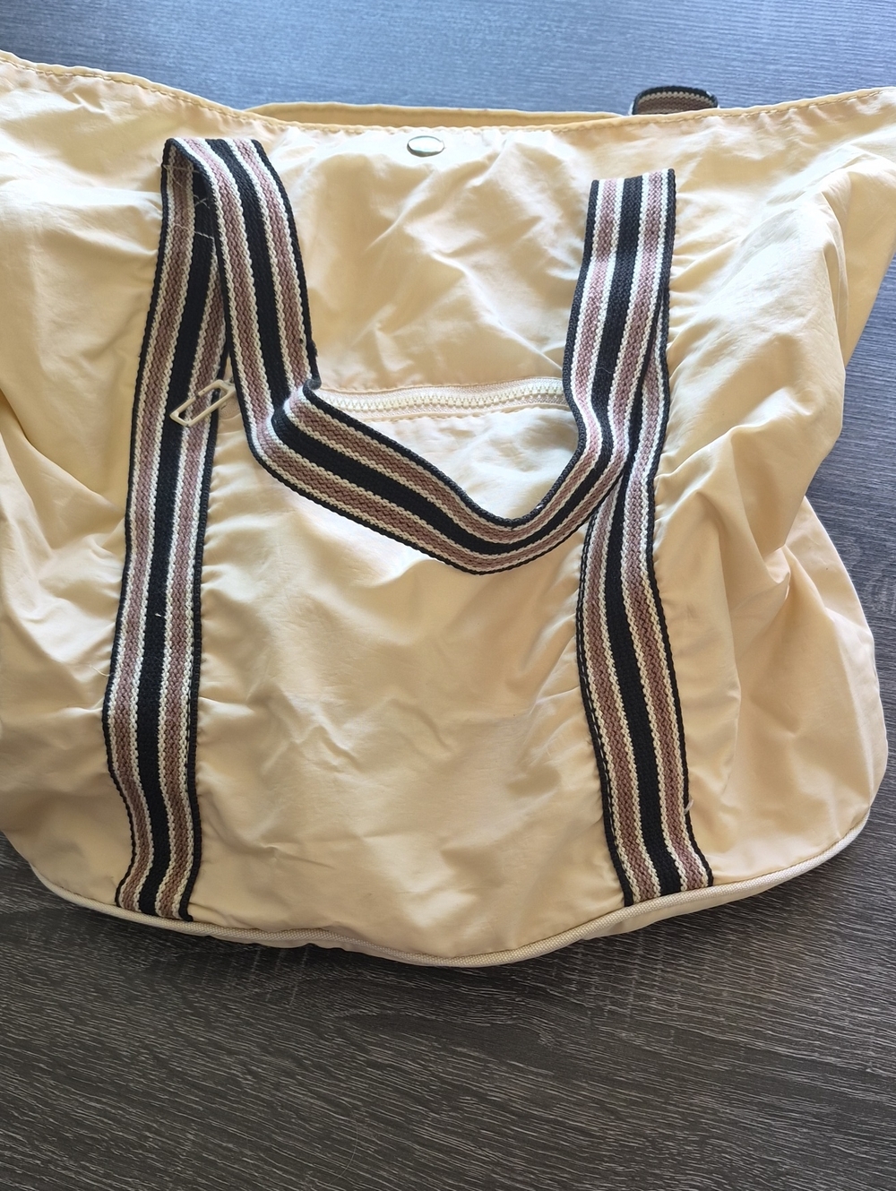 Vintage Casual Beige Tote Bag with Striped Handles By Ralfeaux